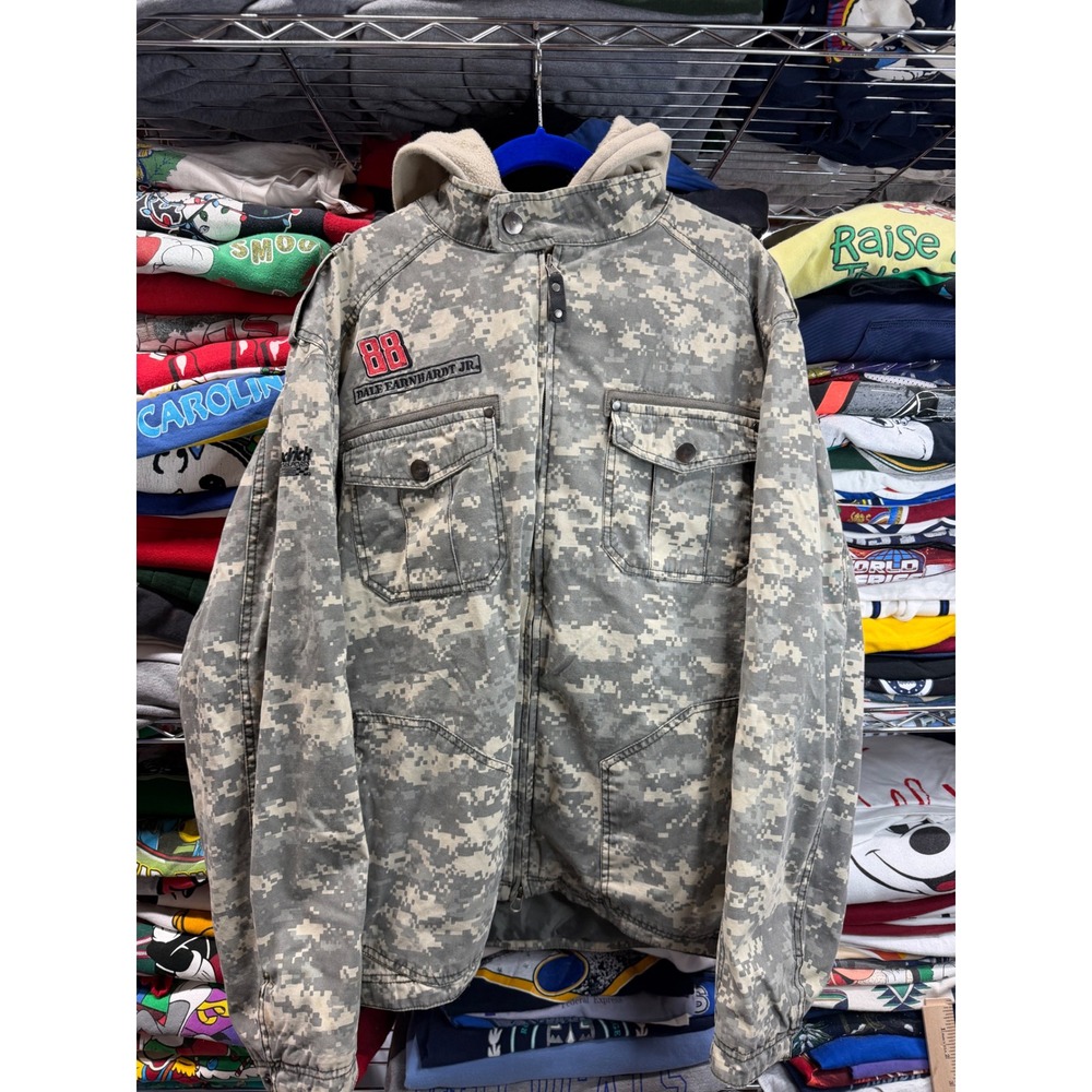Dale Earnhardt Jr NASCAR National Guard Camo Jacket Mens Large 88 Racing Hooded